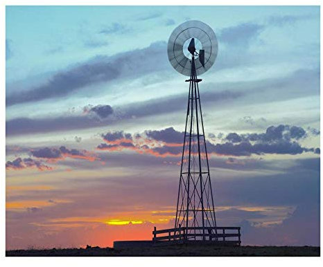 Artworks Italia Molino de viento que produce electricidad al atardecer ejemplo de energía renovable, North America-Paper Art-22x18