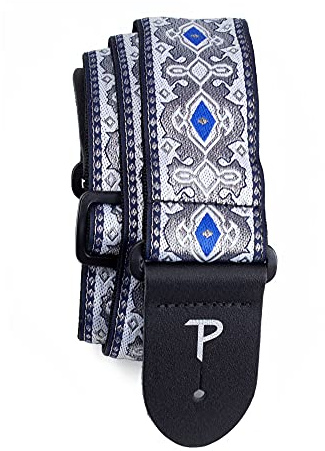 Perri's Leathers Ltd. - Gitarrrem - Nylon - Jacquard - Royal Silver - Justerbar - För Akustiska/Elgitarrer - Tillverkad i Kanada (TWS-7277)