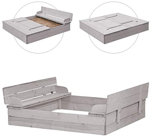 roba Sandkasten mit Deckel aufklappbar zu 2 Bänken - Sandkiste mit integrierter Abdeckung - Sitzbank mit Lehne - aus wetterfestem Massivholz - Holz grau lasiert