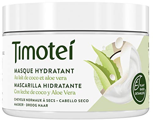 Timotei Maschera idratante per capelli secchi con latte di cocco e aloe vera; con districanti di origine vegetale, 98% ingredienti di origine naturale e senza siliconi, 300 ml