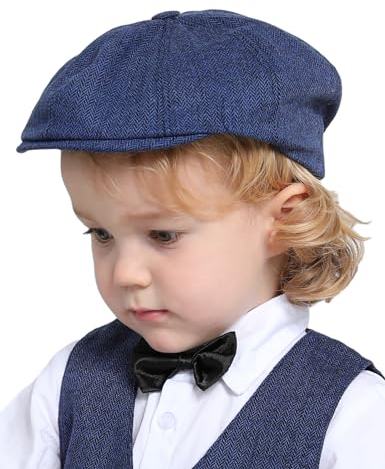 mintgreen Schiebermütze Kinder, Baby Jungen Fischgrät Tweed Schirmmütze Barett Newsboy Cap, Blau, 6-8 Jahre, Tag 56