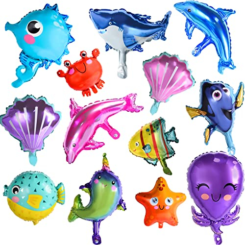FORMIZON Mer Animal Ballons, 13 Pièces Poisson Gonflables, Requin et Animaux Océan en Forme de Ballon, pour la Décoration de Fête d'Anniversaire d'Enfants