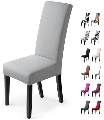 Stuhlhussen 2 Stück, Stretch-Stuhlbezug elastische Moderne Husse Elasthan Stretchhusse Stuhlbezug Stuhlüberzug . bi-Elastic Spannbezug,sehr pflegeleicht und langlebig Universal - (2 StückSilber-Grau)
