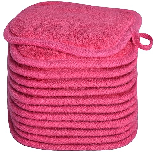 BloomSesame Lot de 12 chiffons démaquillants réutilisables en microfibre douce pour le visage, les yeux, les lèvres - 5 x 5inch - Rose foncé