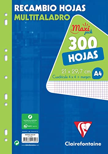 CLAIREFONTAINE 11794C MAXI PACK Flerborrade ark, rutnät (4x4 + Marginal), 300 ark