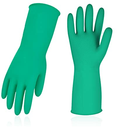 Vgo... Reusable Household Cleaning Gloves,Rubber Dishwashing gloves,Extra Thickness,Long Sleeves,Kitchen Cleaning/Working/Painting/Gardening/Pet Care(HH4601, Green, M, 1Pair)