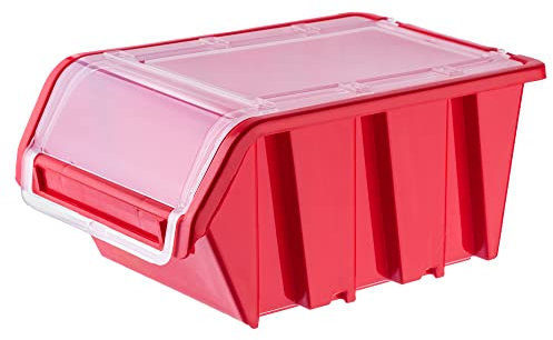 KADAX Caisse empilable avec couvercle, boîte de rangement en plastique PP, boîte de rangement dans différentes tailles et couleurs, boîtes de rangement avec rabat (rouge, 1 pièce - 490 x 298 mm)