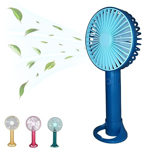Petit Ventilateur Portable - Prise en Main Simple - Rechargeable par Cable USB - 3 Vitesses de Ventilation Puissant et Silencieux - Utilisation Intérieur et Extérieur - Sans Fil - Facile (Bleu)