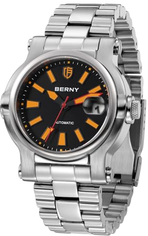 BERNY Hombres Reloj Automático Relojes Sapphire Lens 10ATM Waterpoof Acero Inoxidable Reloj de Pulsera Natación Buceo Relojes con Fecha Apertura Super Luminoso