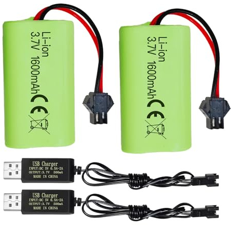 ZYGY 2PCS 3.7V 1600mAh Li-Ion Batterie mit SM-2P Stecker und USB Ladekabel für 9962 8837 ferngesteuerte Spielzeugauto Batterie RC