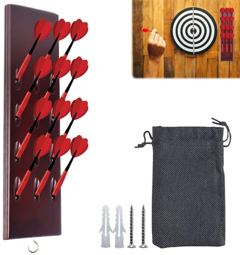 PRITOK Förvaring av stålarts och mjuka darts för 12 dart caddy Wall Mounted, darthållare av trä för alla typer av darttavlor, stålarts och mjuka darts brun, BRUN, dart hållare trä