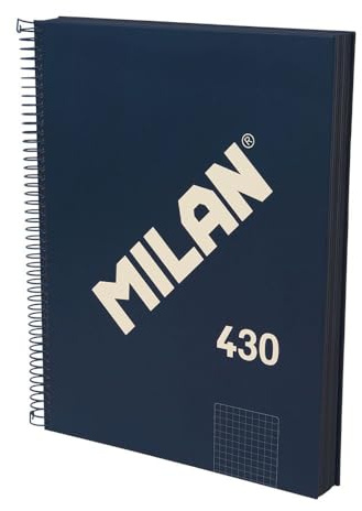 MILAN® Cuaderno A4 con tapa dura, papel cuadriculado (5 x 5 mm), 120 hojas de 95 gr/m², colección goma MILAN 430, azul