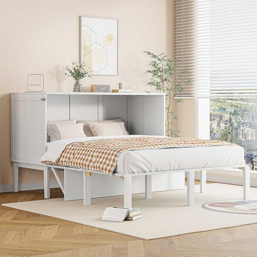 NIUAWASA Schrankbett 140x200 cm, Wandbett mit Lattenrost Wandklappbett Vertikales Schrankbett mit Lattenrost Jugendbett, Ohne Matratze (Weiß)