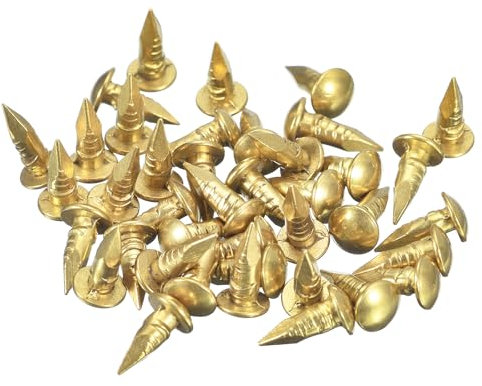 QUARKZMAN 80pcs Pequeños Clavos Dorados, 10x2.8mm(L*D) Clavos Dorados de Cabeza Redonda de Latón Clavos de Hardware para Madera Muebles Manualidades Bricolaje Marco de Fotos, Tono de Latón