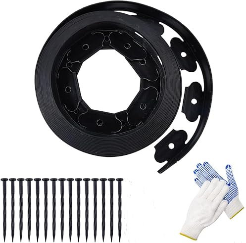 CiCixixi Flexible Rasenkante aus Kunststoff 10m x 5cm(LxH) Rasenkante Kunststoff, Unsichtbare Raseneinfassung aus recyceltem Plastik[30 Erdanker + 1 Paar Handschuhe]