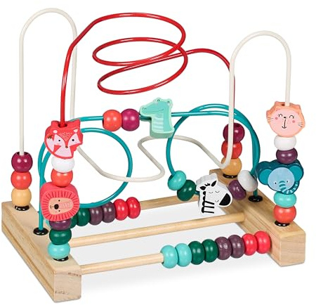 Relaxdays Gioco in Legno per Bambini, Labirinto Cubo Muliattività Bimbi 1 Anno, Motricità Neonato, Design C Colorato