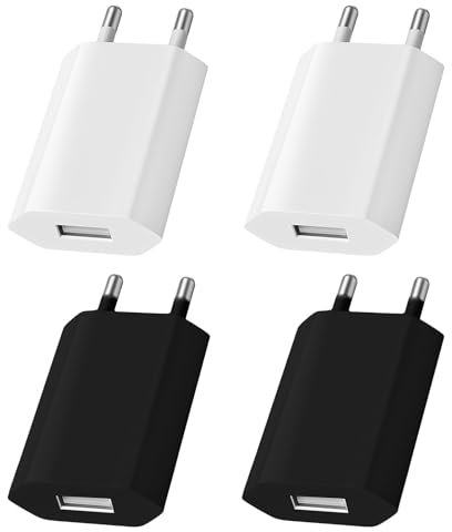 Caybats 4 Pezzi Caricatori Universali USB 5V 1A, Compatibili con iPhone, Samsung, Huawei, Xiaomi, Smartwatch, Auricolari, Tablet