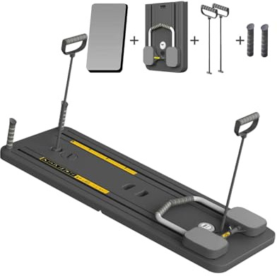 Foldable Multifunction Pilates Reformer Board with Ab Roller with Elbow Support, Ab Exercise Machine Support Automatic Rebound, and Tension rope for Home Fitness Gym (Grey)