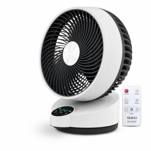 SOGO Ventilador de Mesa Silencioso con Mando a Distancia y Temporizador 12H - Ventilador Sobremesa 50W con Oscilación 90° y 3 Modos - Ventilador Potente para Hogar y Oficina