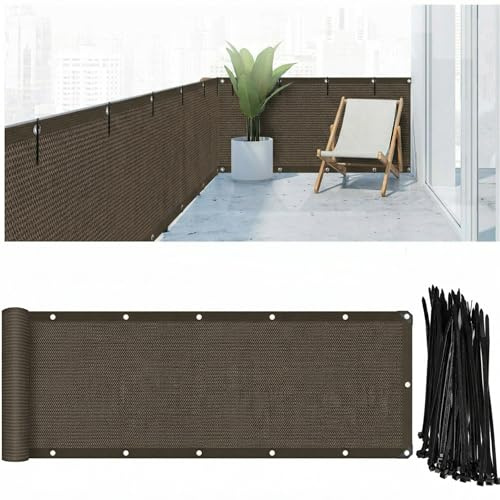 CroBlissful 3' X 30' Balcony Screen Privacy Fence Cover HDPE UV Resistant Privacy Screen Outdoor Balcony Shield Decor Mesh Fence Panel Cover for Deck Patio Backyard Pool Porch Outside(Brown)