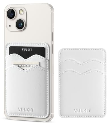 VULKIT Card Holder for Phone Slim Leather Adhesive Card Holders for Men or Women RFID Blocking Credit Card Holder Stick on Smartphone (White)