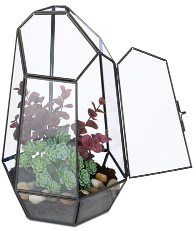 Relaxdays Terrario Piante, Mini Serra in Vetro e Rame, HLP 26x18x15 cm, Piantine Grasse e Muschi, Vaso Ecosistema, Nero, 20% 80%
