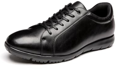 Poerkan Men's Lace-Up Business Walking Sneakers - Low-Cut with Anti-Odor Arch Support Insoles - Lightweight & Comfortable Black