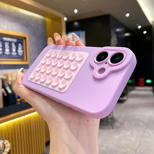 Yhsvie Custodia in silicone per iPhone 16, ultra sottile, con design a ventosa, morbida, in TPU, antiurto, colorata, antigraffio, protezione per fotocamera per iPhone 16, viola chiaro