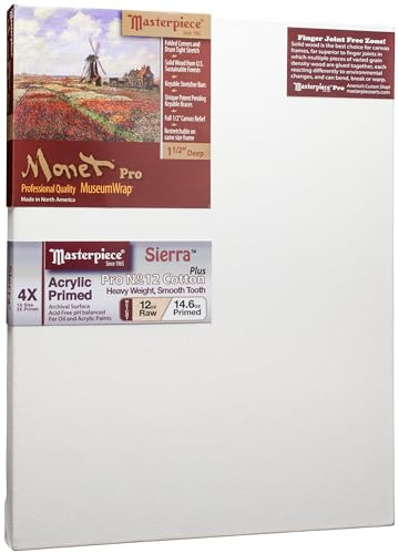 Masterpiece ZSME-1015 Monet Pro 1.5 Deep Cotton 14.6oz Sierra Heavy Weight Medium Tooth Stretched Artist Canvas 10 x 15 3 Pack