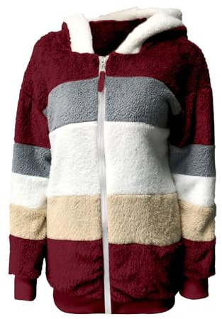 YCBMINGCAN Chaqueta de invierno para mujer con capucha | Cálida chaqueta de peluche de forro polar como chaqueta de otoño | Sudadera informal con diseño de bloque de colores con cremallera