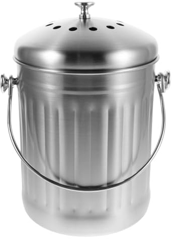 Alipis Cubo de Basura de Cocina Tapa de Acero Inoxidable Compostador para Restos de Frutas y Verduras para Cocina Interior