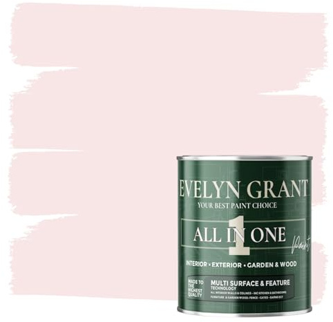 Evelyn Grant All-IN-ONE Paint & Primer - Multi-Surface Paint For Interior Walls, Outdoor Garden & Exterior Walls, Wood Furniture | High Durability Multi-Feature - Blush Pink - 0.5L - Matt