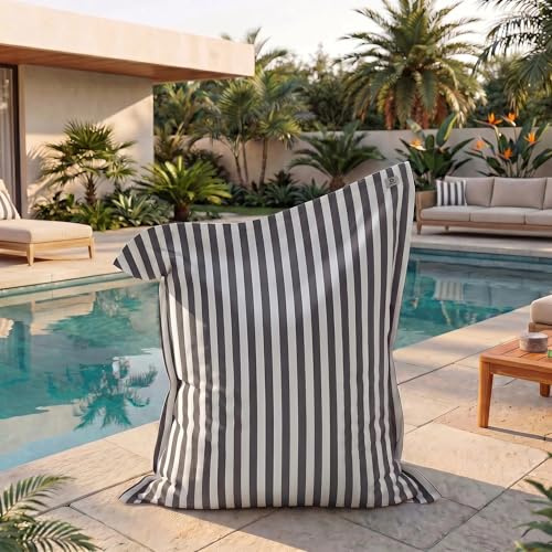 Housse pour Pouf Géant XXL 180x140cm - Rayure Gris Foncé - Anti-UV - Déhoussable - Déco Arts