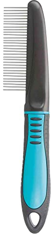 TRIXIE Fell-Entwirrer zum Entwirren und Glätten des Fells - für Deckhaar und Unterwolle - gummierter Kunststoffgriff - 22 cm - schwarz/blau - 23772