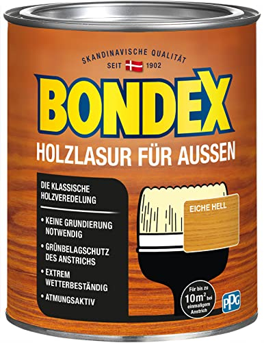 Bondex Holzlasur für Außen Eiche 0,75 L für 10 m² | Hoher Wetter- und UV-Schutz | Natürliches Abwittern - kein Abplatzen | seidenmatt | Holzschutzlasur | Holzlasur