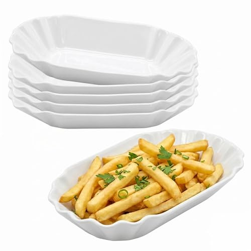 Spetebo Pommesschale Porzellan 20 cm - 6er Set - Keramik Currywurst Schale | spülmaschinenfest - Beilagen Pommes Frites Schälchen Wurst Snack Schale