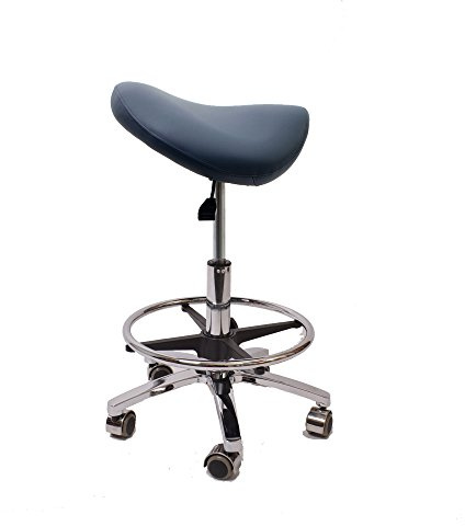 Promafit Sattelhocker/Sattelstuhl mit Gummirollen für alle Böden und Metallfuß - ergonomisch - stufenlos höhenverstellbar - viele Farben - 360° drehbar (Taubenblau, Mit Fußring)
