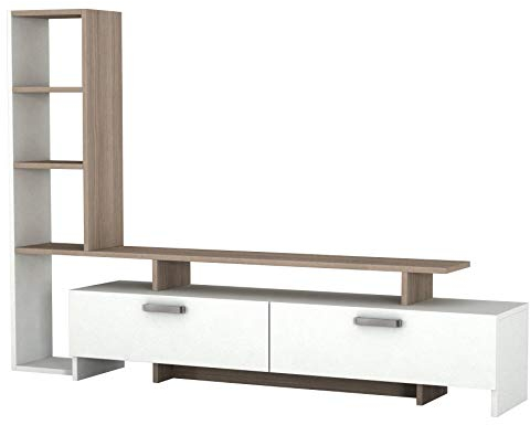 moebel17 Simal TV Board Lowboard Fernsehtisch Fernsehschrank Sideboard Schrank Tisch für Wohnzimmer, Holz, Weiß Cordoba, mit Türen, großes Regalelement, viel Stauraum, 168,2 x 22 x 120 cm, 1919