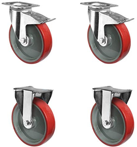 CASCOO SETTPFP200N2U6R1W Rollensatz 2 Lenkrollen mit Feststeller, 2 Bockrollen, Polyamid, Polyurethan, Durchmesser 200 mm, Rollenlager,Transportrollen, Traglast 1050 kg (4-er Pack)