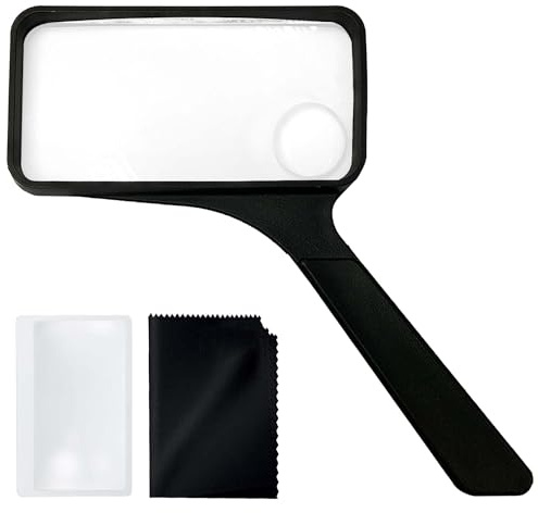 MAGDEPO 3X/5X Rectangular Large Handheld Magnifying Glass Bifocal Magnifier Acrylic Lens for Senior, Low Vision Reading Small Texts on Bottle, Labels, Menus, Hobbies