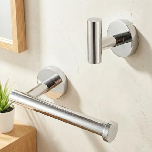 KES Chrome Towel and Toilet Roll Holder Set Bathroom Accessory Set 2 Pieces Toilet Roll Holder and Coat Hook SUS 304 Stainless Steel Wall Mounted Polished Finish, LA20DG-21