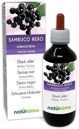 Black Elder (Sambucus nigra) Flowers (elderflower) and Fruits (Elderberry) Alcohol-Free Mother Tincture Naturalma - Liquid Extract Drops 200 ml - Food Supplement - Vegan