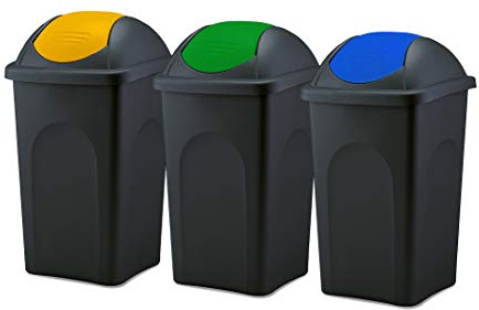 BigDean 3x Mülleimer groß 60L mit Schwingdeckel schwarz gelb, grün, blau | Schwingdeckeleimer aus Kunststoff - Müllsammler Abfalleimer Mülltonne Abfallbehälter - Made in Italy