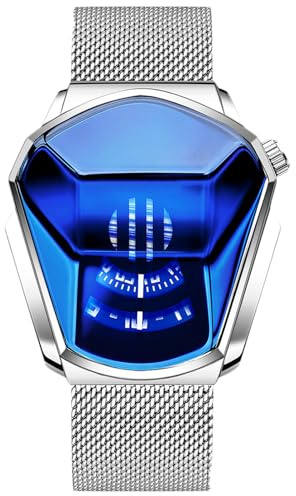 RORIOS Herren-Armbanduhr, Quarz, Analog, Kreativ, Uhren, Armband für Herren, aus Mesh, Edelstahl, Sportlich, Herrenuhr, Blau Silber B, Armband