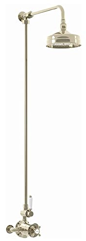 ENKI SH0551 Downton Thermostatic Traditional Rigid Riser Kit, Gold | Solid Brass, 10-Year Guarantee, Easy Install, Fittings Included, Rainfall, Rainfall Shower Head, Shower Mixer Set, Bathroom
