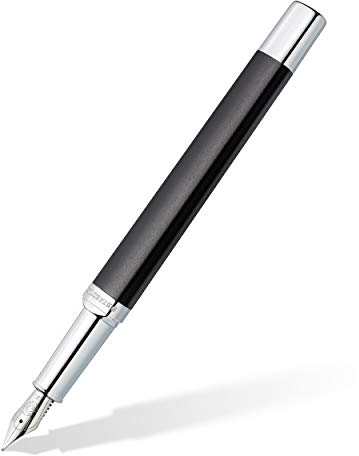 STAEDTLER Füllhalter triplus 474 F, Farbe Antique Anthracite, hochwertiges Metallgehäuse in ergonomischer Dreikantform, Stahlfeder F, mit Patrone in Schreibfarbe Blau, 474 F09-3