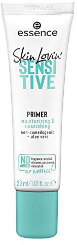 essence Skin Lovin' SENSITIVE PRIMER, Grundierung, verstopft nicht die Poren, mit Aloe Vera, ohne Duft, Alkohol, Silikonen, Parabenen, Mineralöl, weiss, entspricht unserem CLEAN BEAUTY Standard (30ml)