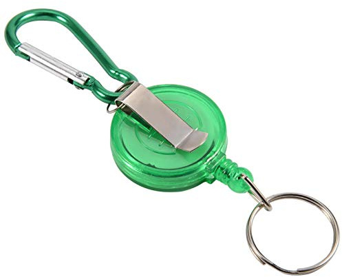 Llavero de carrete retráctil, carrete de soporte de placa retráctil, 3 piezas de herramienta de pesca con mosca, tapón de cuerda de nailon, anillo retráctil, soporte de carrete, llavero(Verde)