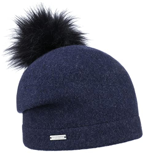 Seeberger Tamisa Pompon Walkmütze mit Bommel Mütze Wintermütze Wollmütze Long Beanie Bommelmütze (One Size - dunkelblau)