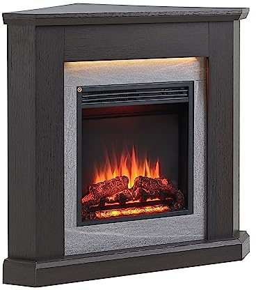 BALDERIA Elektrokamin Pegasos | Elektrischer Eckkamin, 3D-Flammeneffekt, LED-Ambientebeleuchtung, Heizung 2000W, Timer, Thermostat, Überhitzungsschutz, Fernbedienung | Dunkle Eiche